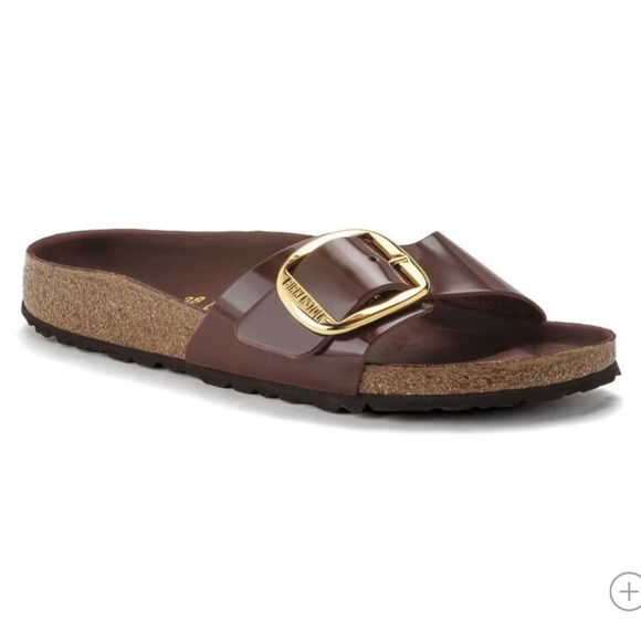 Gold and Brown Leather Sandals with Buckle Closure - Picture 2 of 13